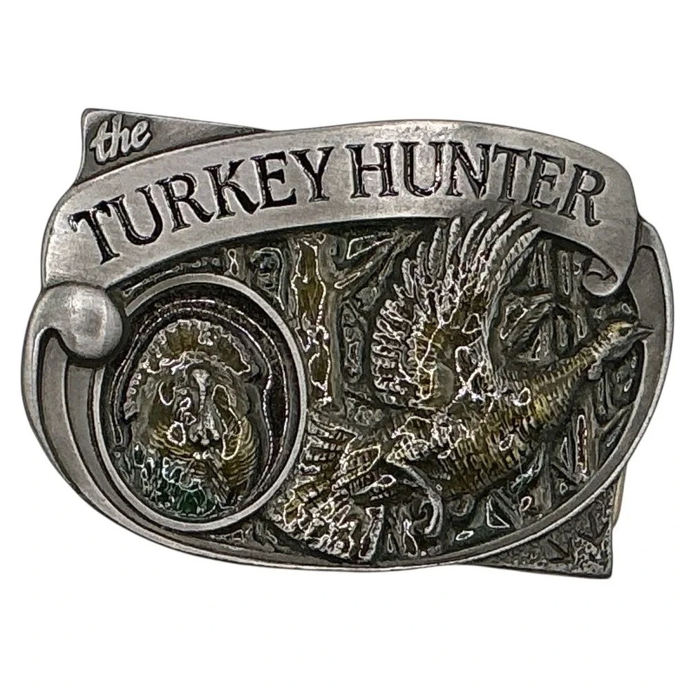 Vintage 1994 Brew City‎ Collectibles The Turkey Hunter Belt Buckle Silver Tone